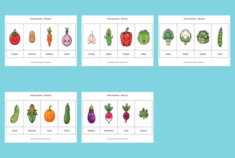 Karty wyrazowe Warzywa 9 7 2025 mozaika