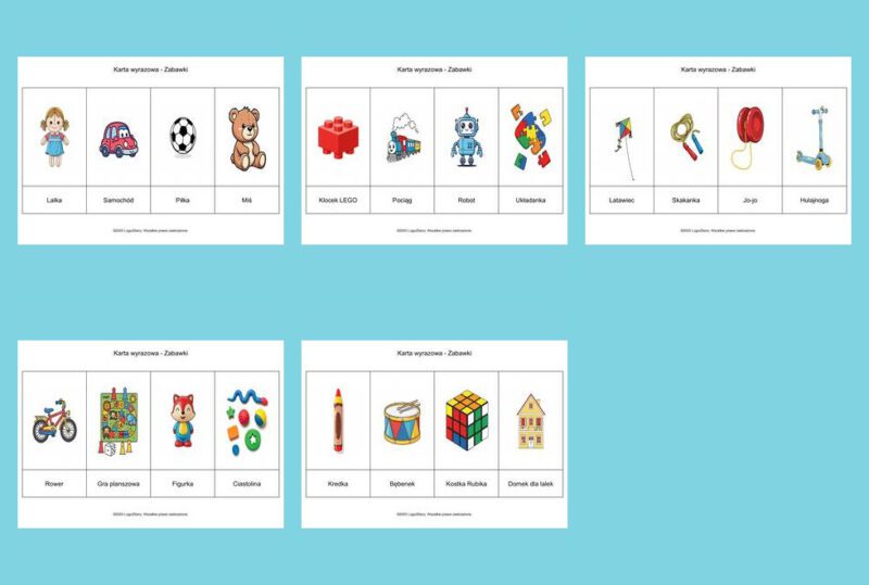 Karty wyrazowe Zabawki 9 7 2025 mozaika
