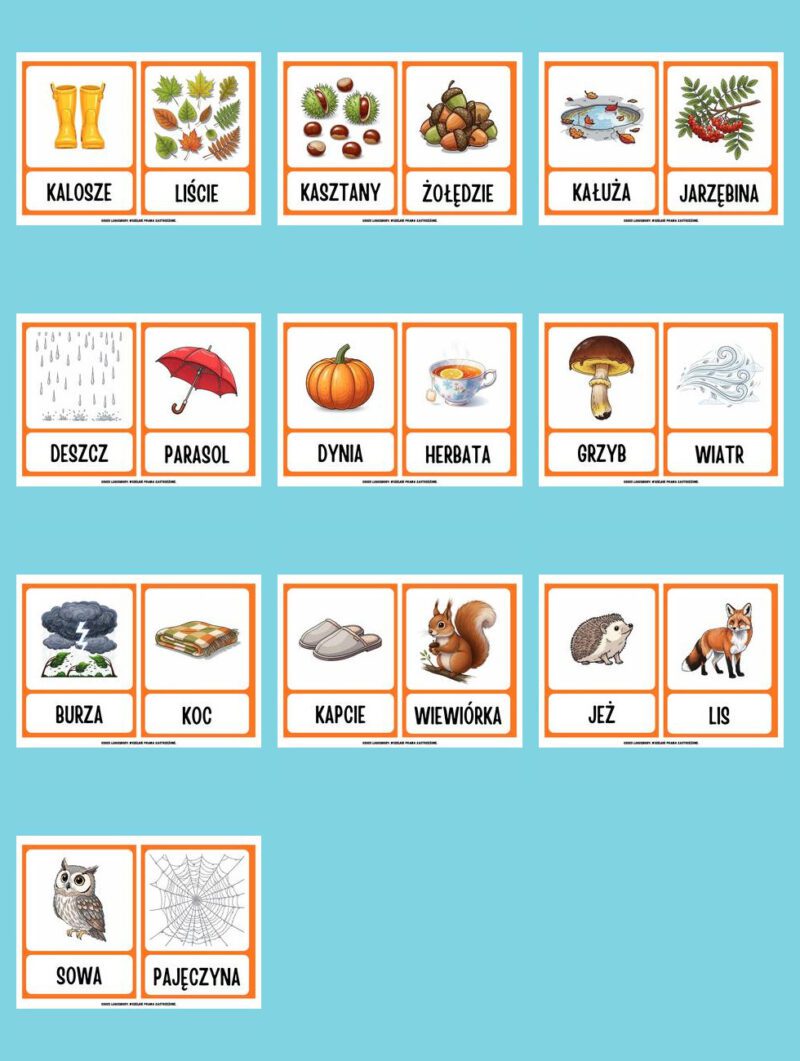 Karty wyrazowe Jesien mozaika